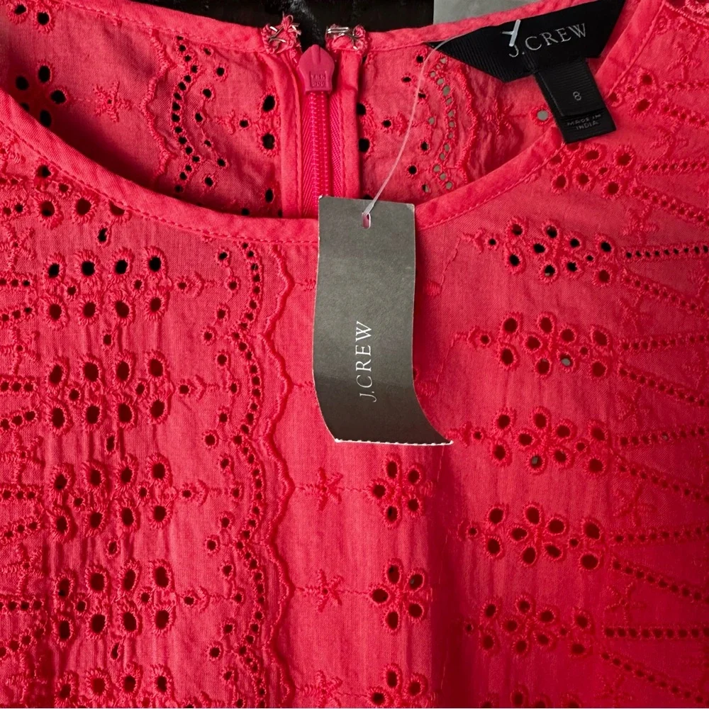 J. CREW Coral Orange Pink Eyelet Flutter Sleeve Boho Dress Size S New with Tags